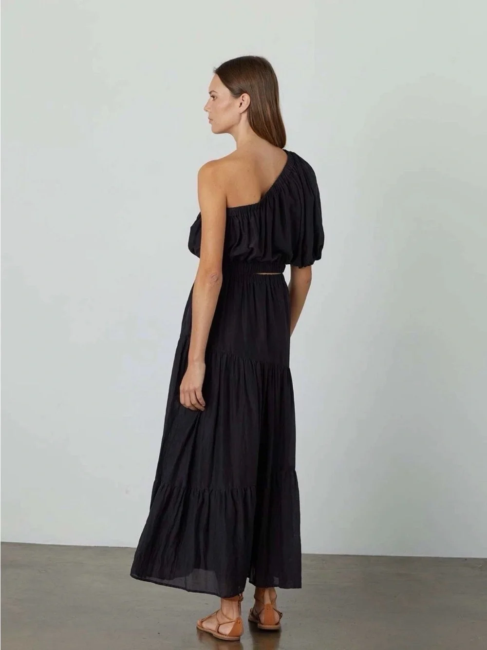 Velvet by Graham & Spencer Black One-Shoulder Maxi Skirt Set